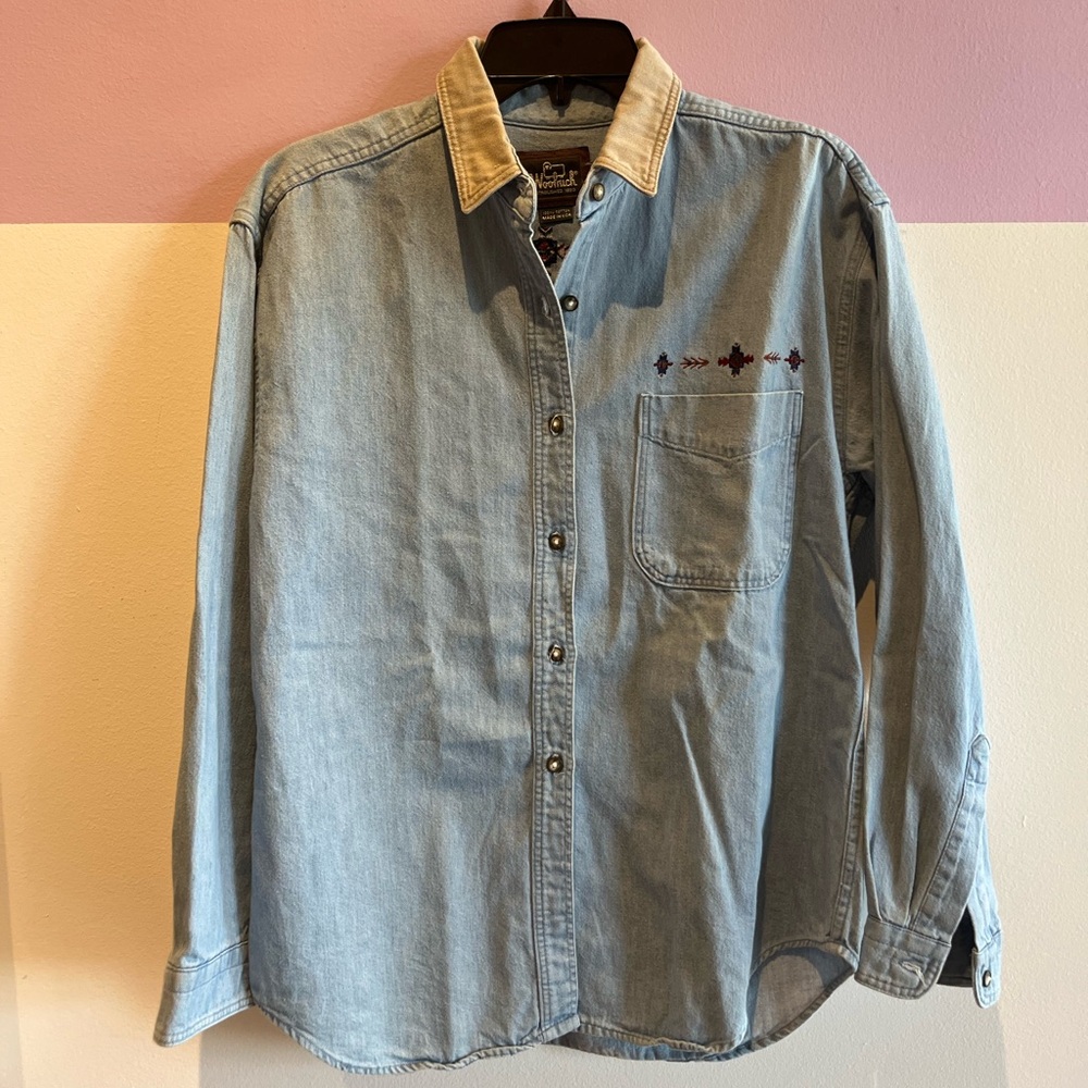 Vintage Denim Shirt with Embroidered Detail